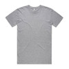 A grey basic T-shirt featuring a crew neck and short sleeves. The shirt has a logo tag.