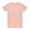 A plain pink t-shirt with short sleeves and a round neckline, featuring a small logo on the label.