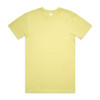 A plain yellow T-shirt with a round neckline and short sleeves, featuring a logo on the label.