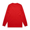 A red long-sleeve T-shirt displayed from the back, featuring a plain design and fitted sleeves.