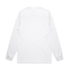 A white long-sleeve t-shirt featuring a plain back design and cuffs. It has a logo on the front.