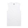 A white active tank top with a sleeveless design. It features a logo on the label.