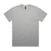A light grey T-shirt with a round neck and short sleeves, featuring a label on the collar.