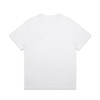 A white t-shirt with a plain design, featuring short sleeves and a crew neck. It has a logo on the label.