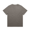 A heavy, faded grey T-shirt with short sleeves and a relaxed fit, featuring a branding logo on the back.