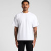 A white oversized t-shirt with short sleeves and a relaxed fit, featuring a visible logo.