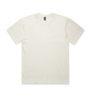A plain off-white t-shirt with a crew neck and short sleeves, featuring a brand logo on the label.
