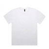 A white T-shirt featuring a simple design and a logo on the label.