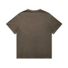 A faded olive green T-shirt with a relaxed fit and short sleeves, featuring a logo on the back.