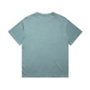 A faded blue t-shirt with a relaxed fit and short sleeves, featuring a logo on the back.