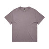 A faded purple t-shirt with short sleeves and a round neckline, featuring a brand logo.