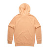 A plain peach-coloured hoodie with a hood and raglan sleeves, featuring a small logo on the back.