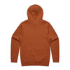A brown hoodie with a hood and long sleeves, featuring a plain back. Includes a logo.