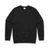 A black sweater featuring a simple design and a crew neck, with a small logo on the label.