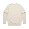 A cream-coloured sweater with long sleeves and a plain back. It features a logo on the garment.