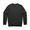 A black sweater featuring long sleeves and a crew neck, with a plain back and ribbed cuffs.