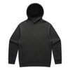 A black hooded jumper featuring a front pocket and a logo. Suitable for casual wear.