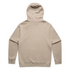 A beige hoodie with a hood and long sleeves, featuring a plain back design and ribbed cuffs.