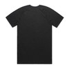 A black T-shirt with a simple design and a logo on the back. The fabric appears soft and breathable.