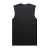 A black sleeveless tank top featuring a plain back design and a small logo.