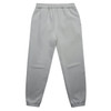 Light grey track pants with an elastic waistband and tapered legs, featuring side pockets and a logo.