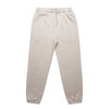 Light beige track pants with an elastic waistband and cuffs. The pants have a drawstring and feature a logo.
