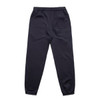 Navy track pants with an elastic waistband and a single back pocket, featuring a logo.
