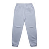 Light blue track pants featuring an elastic waistband and a pocket on the back. The design includes a logo.