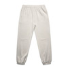 Light grey relaxed track pants with an elastic waistband and cuffs, featuring a logo on the waistband.