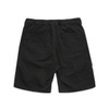 Black cargo shorts featuring an elastic waistband and multiple pockets. The back view highlights the pocket design.