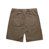 A pair of khaki canvas shorts featuring multiple pockets and an elastic waistband. The back view is shown.