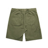 Cargo shorts in khaki green, featuring multiple pockets and an elastic waistband. Branding is present on the garment.