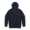 A dark navy hoodie featuring a back view with a hood, long sleeves, and a logo.