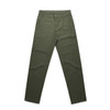 Utility pants in olive green, featuring multiple pockets and a straight-leg design. Includes a logo on the waistband.
