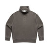 A faded half-zip jacket in a muted green colour, featuring long sleeves and a standing collar. It has a logo on the front.