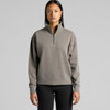 A grey half-zip jacket with a relaxed fit, featuring long sleeves and a collar. It has a subtle logo.