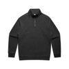 A black half-zip jacket with long sleeves and a high collar, featuring a zippered neckline and a logo.