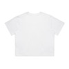 A white classic crop tee featuring a simple design and short sleeves, with a logo on the back.