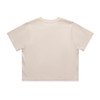 A light beige crop tee with short sleeves and a simple design. Features a logo on the back.