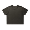 A dark green cropped t-shirt with short sleeves and a crew neckline. The shirt features a logo on the inside tag.