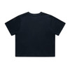 A navy blue classic crop tee with short sleeves and a straight hem, featuring a logo on the back.