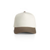 A two-tone cap featuring a cream crown and a brown peak. The cap has a logo on the front.