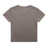 A grey organic ribbed t-shirt featuring a simple, minimalist design and a logo on the back.