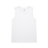 A plain white singlet tank top featuring a logo. The garment has no sleeves and a simple design.