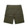 Utility shorts in olive green with multiple pockets and a plain design on the back. Features a logo.
