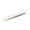 A white scale ruler with clear measurement markings. It has a logo on one end.