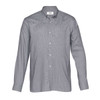 A men's button-up shirt in a grey check pattern with long sleeves and a collar. Features a logo on the chest.