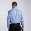 A men's button-up shirt in light blue with long sleeves and a standard collar, featuring a logo.