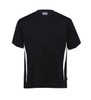 A black T-shirt with white accents and a logo. This product is designed for active wear and comfort.