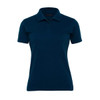 A dark navy women's polo shirt with a classic collar and short sleeves. It features a logo on the chest.